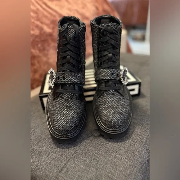 Jimmy Choo Glistening Tweed Embellished Flat Ankle Boots NWOT SZ36.5 US SZ 6.5 - Picture 8 of 12